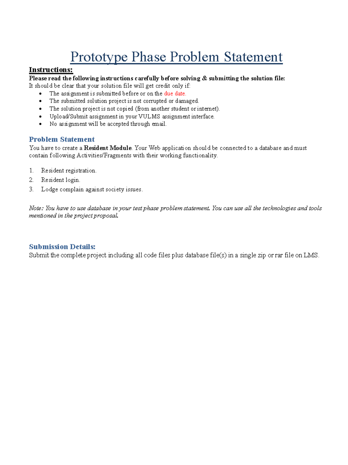Fall 2025 CS619 Prototype Phase Problem Statement & Instructions - Studocu