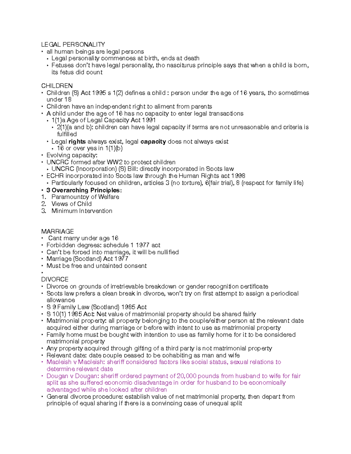 Family Law Revision Notes for Law 101: Key Concepts and Cases - Studocu