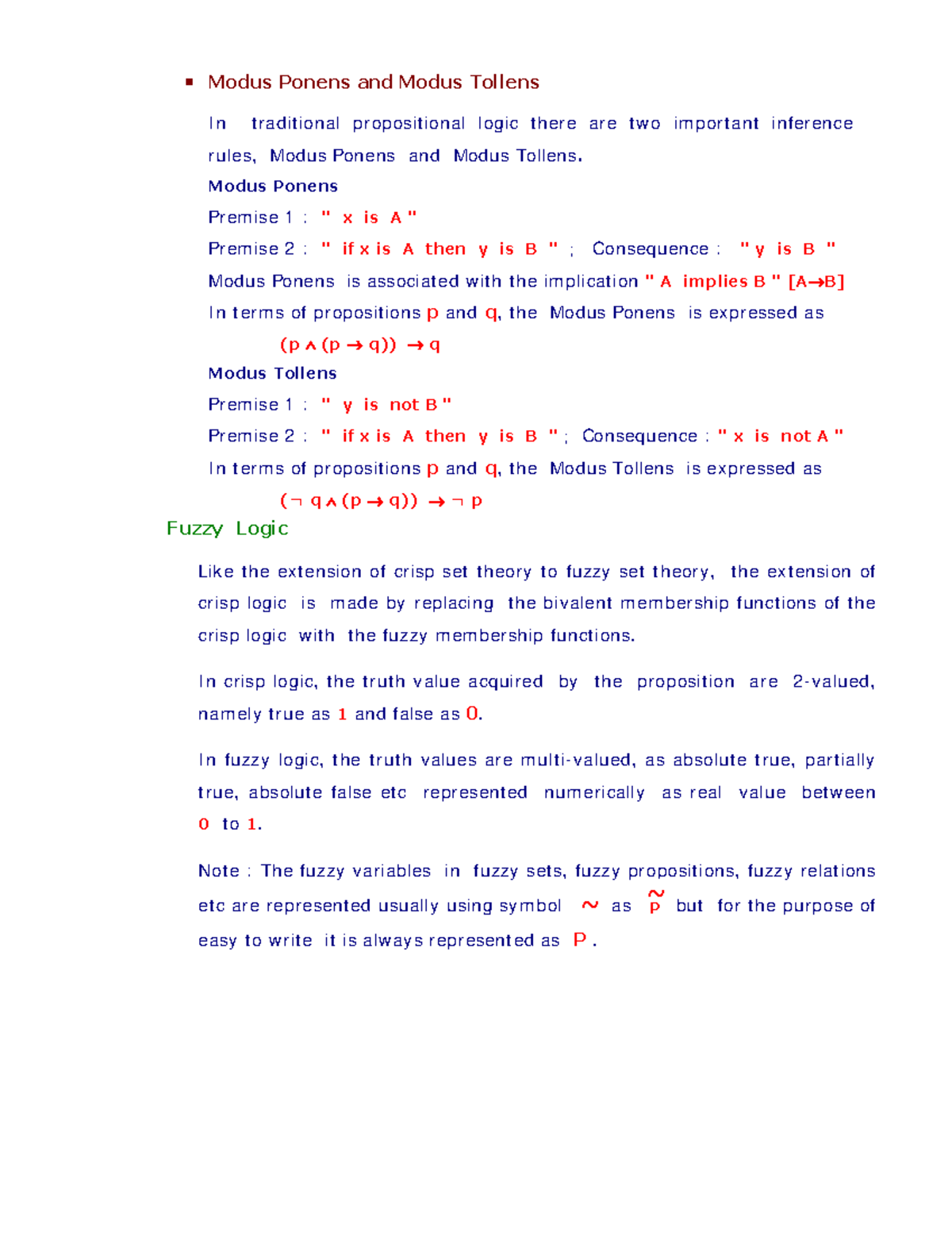 AI Logic Notes: Modus Ponens, Modus Tollens & Fuzzy Logic Concepts ...