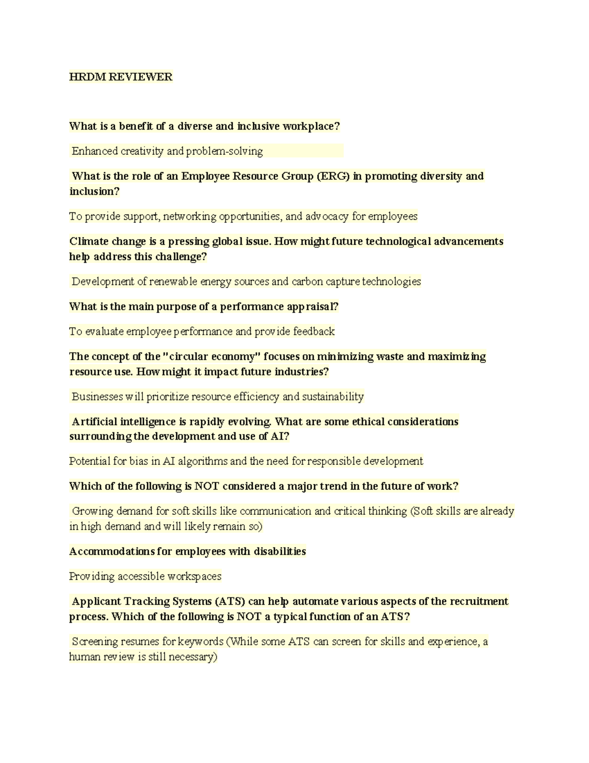 HRDM Reviewer - C HBFRFHUEREJ - HRDM REVIEWER What is a benefit of a ...