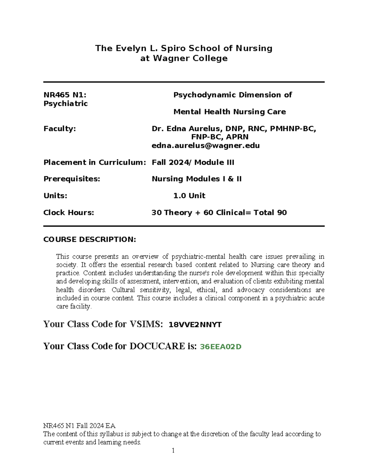 NR465 N1 Syllabus: Psychodynamic Dimension of Psychiatric Nursing - Studocu