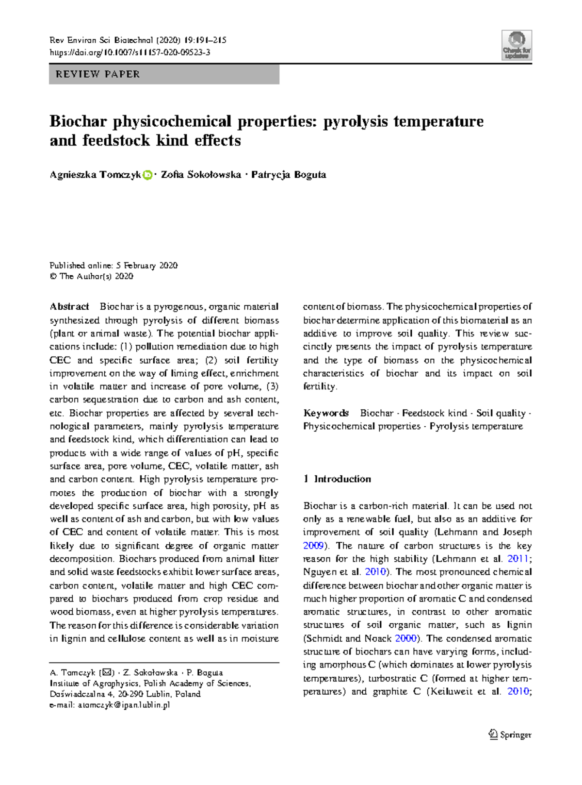 Biochar physicochemical properties - pyrolysis temperature and ...