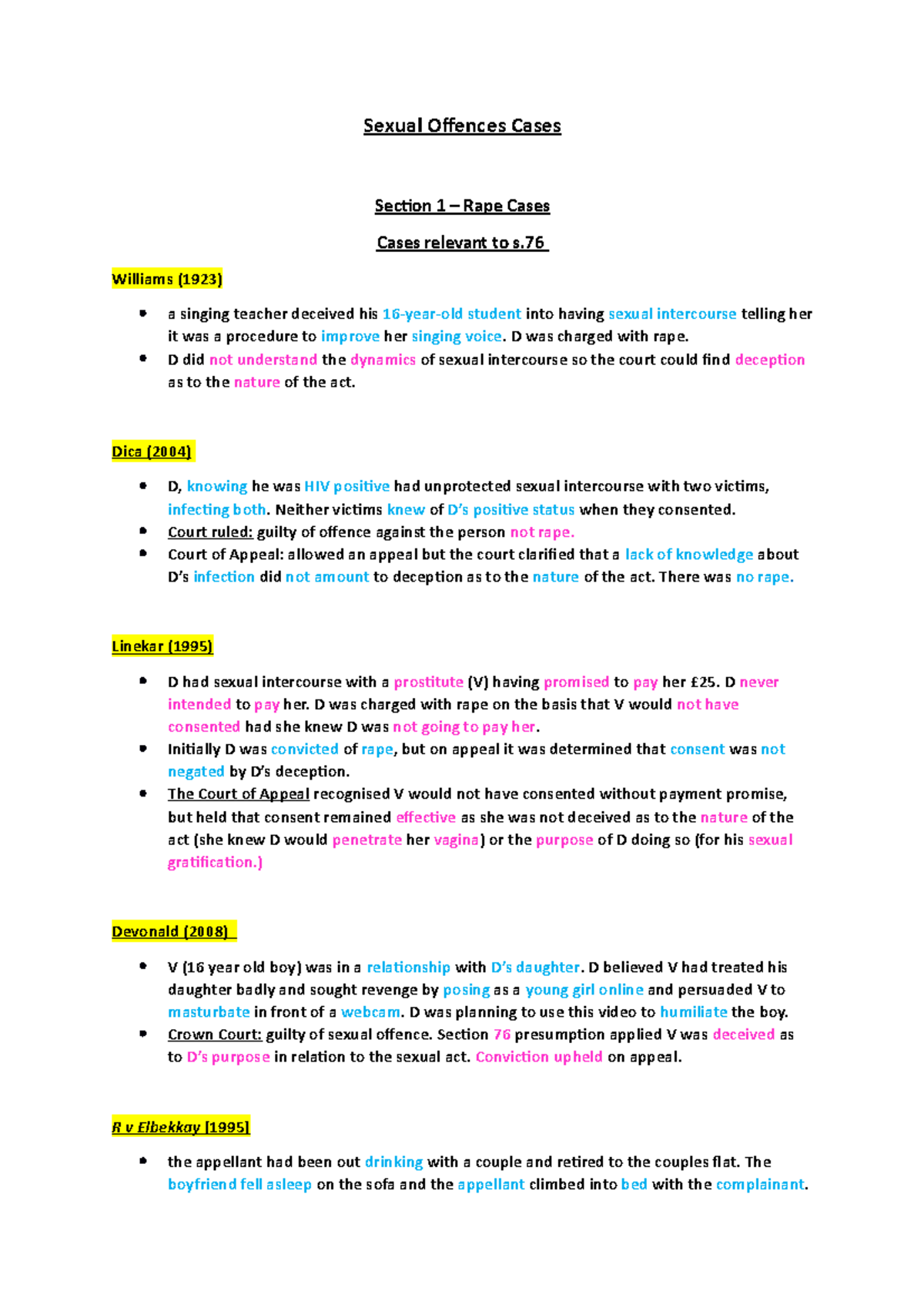 Sexual Offences Case Studies: Insights & Key Legal Precedents - Studocu