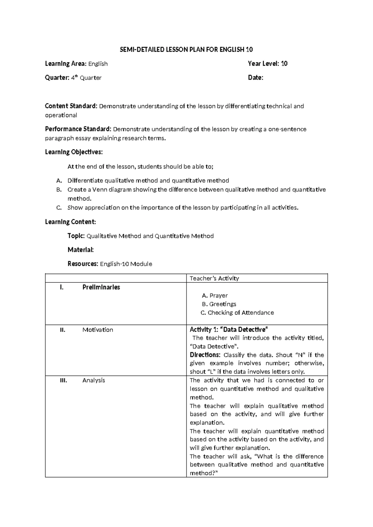LESSON PLAN: TECHNICAL & OPERATIONAL DEFINITIONS (ENG 10) - Studocu