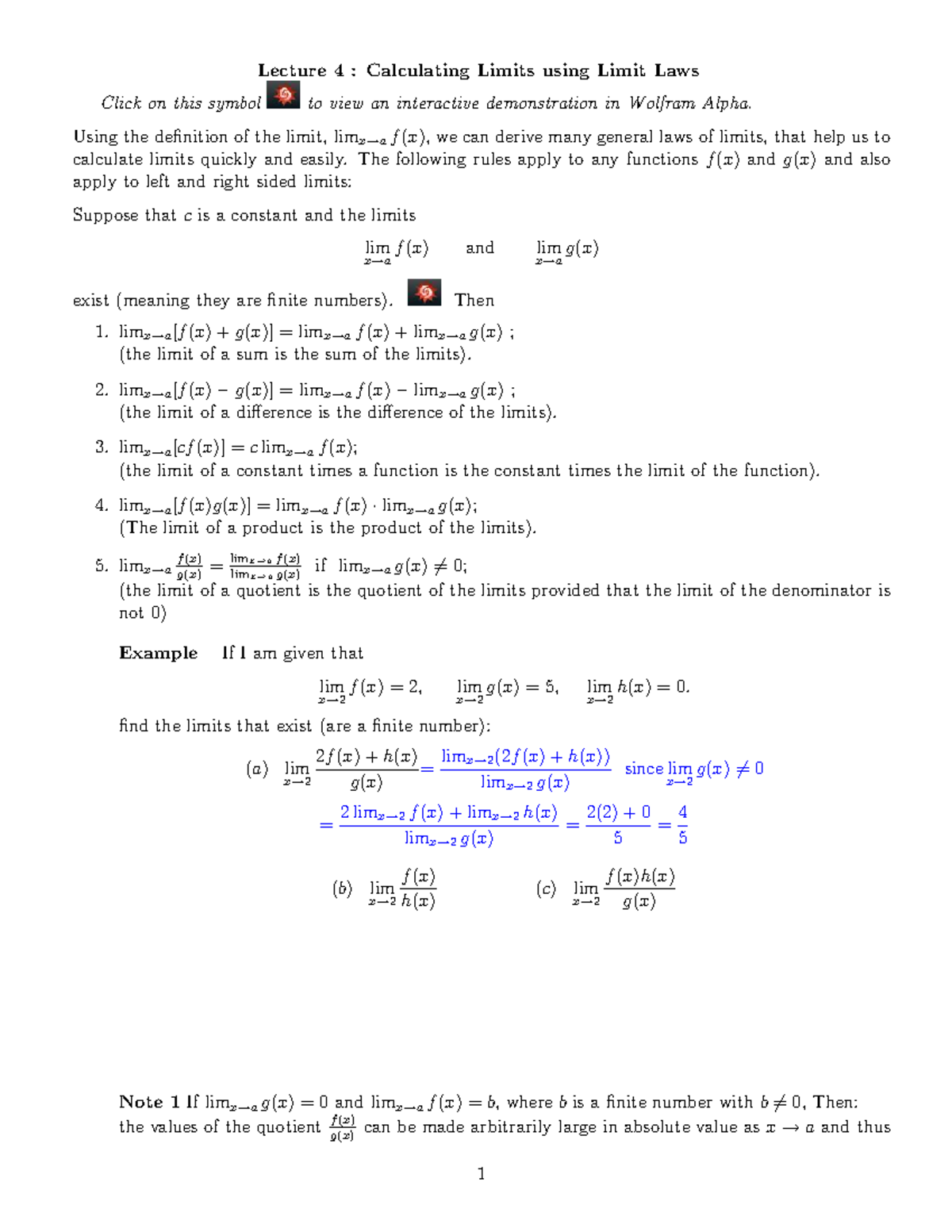Lecture 4: Understanding Limit Laws for Calculating Limits - Studeersnel