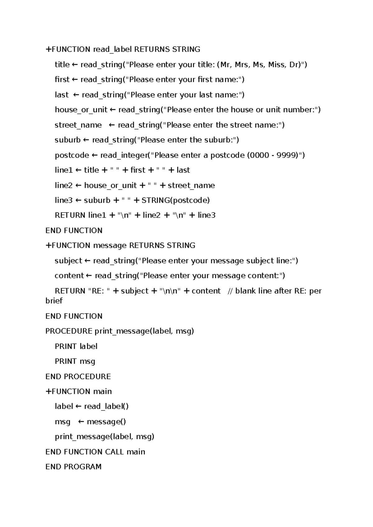 2.1 T M (Pseudocode) - +FUNCTION read_label RETURNS STRING title ← read ...
