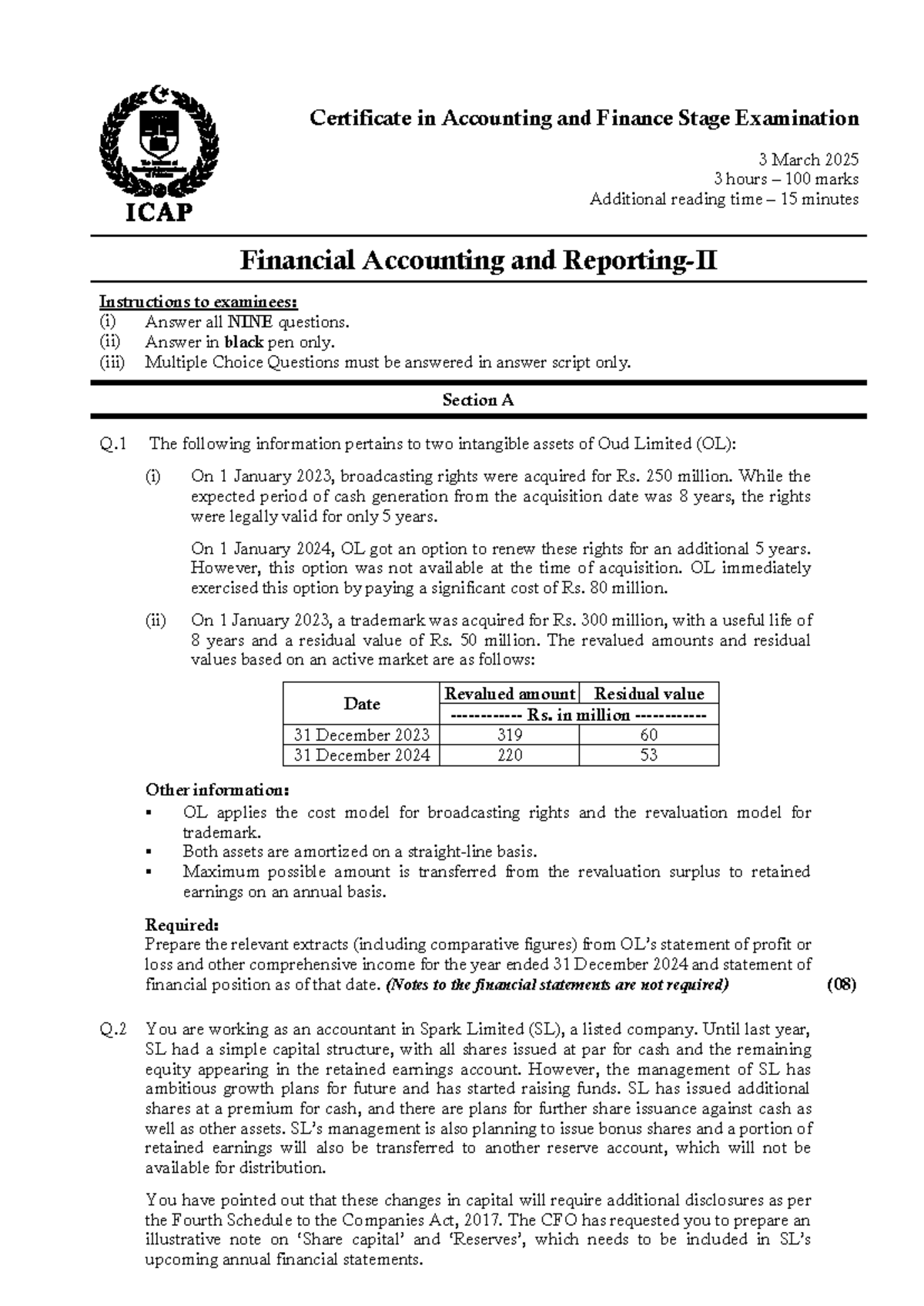 CAF 5 FAR2 Spring 2025 - Financial Accounting Exam Paper - Studocu