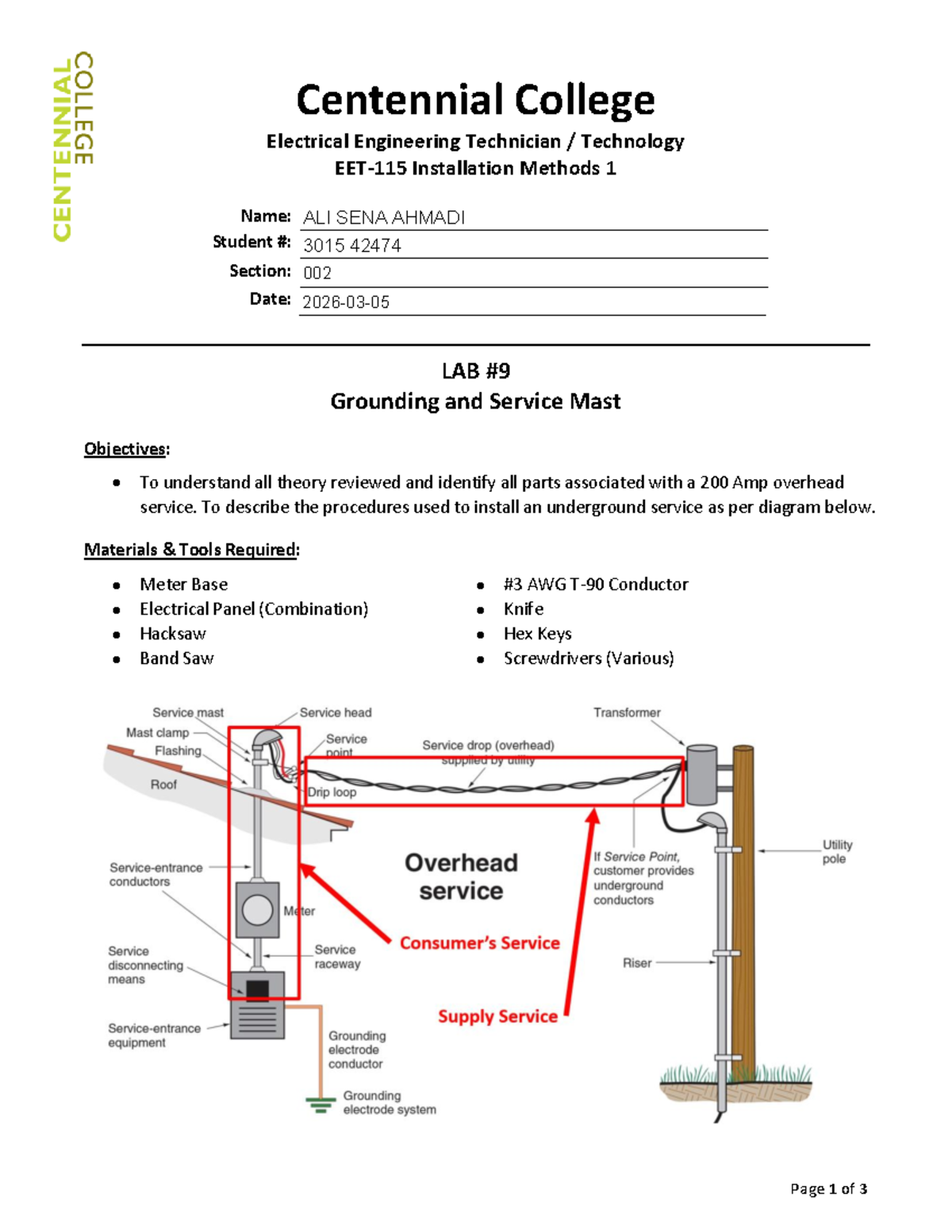 EET-115 Lab 9: Grounding & Service Mast Installation Methods - Studocu