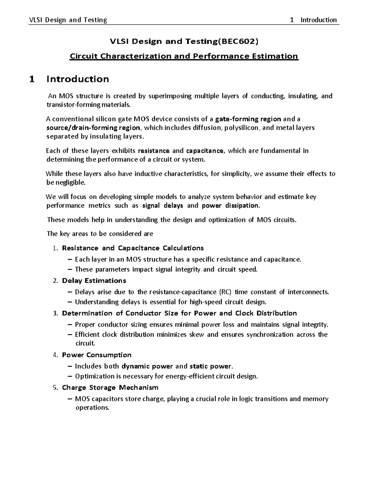 BEC602 - VLSI Design & Testing: Circuit Characterization & Performance ...