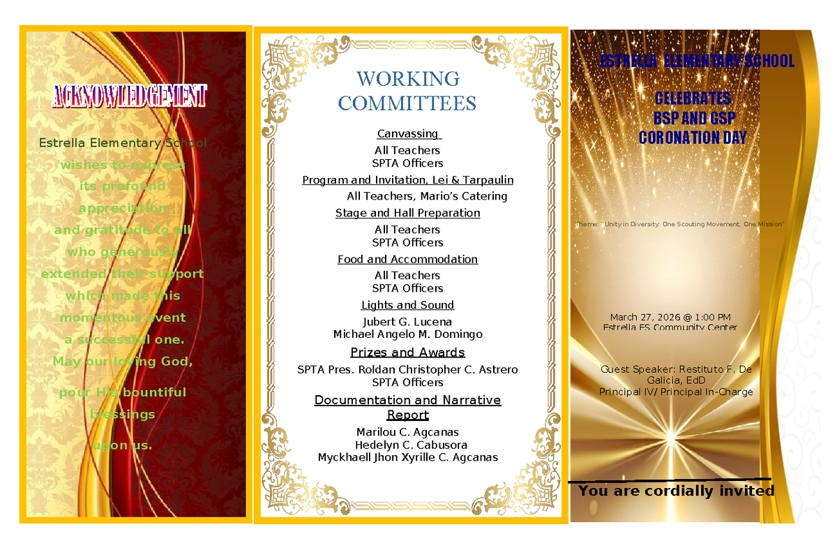Coronation Program for BSP and GSP 2026 at Estrella ES - Studocu