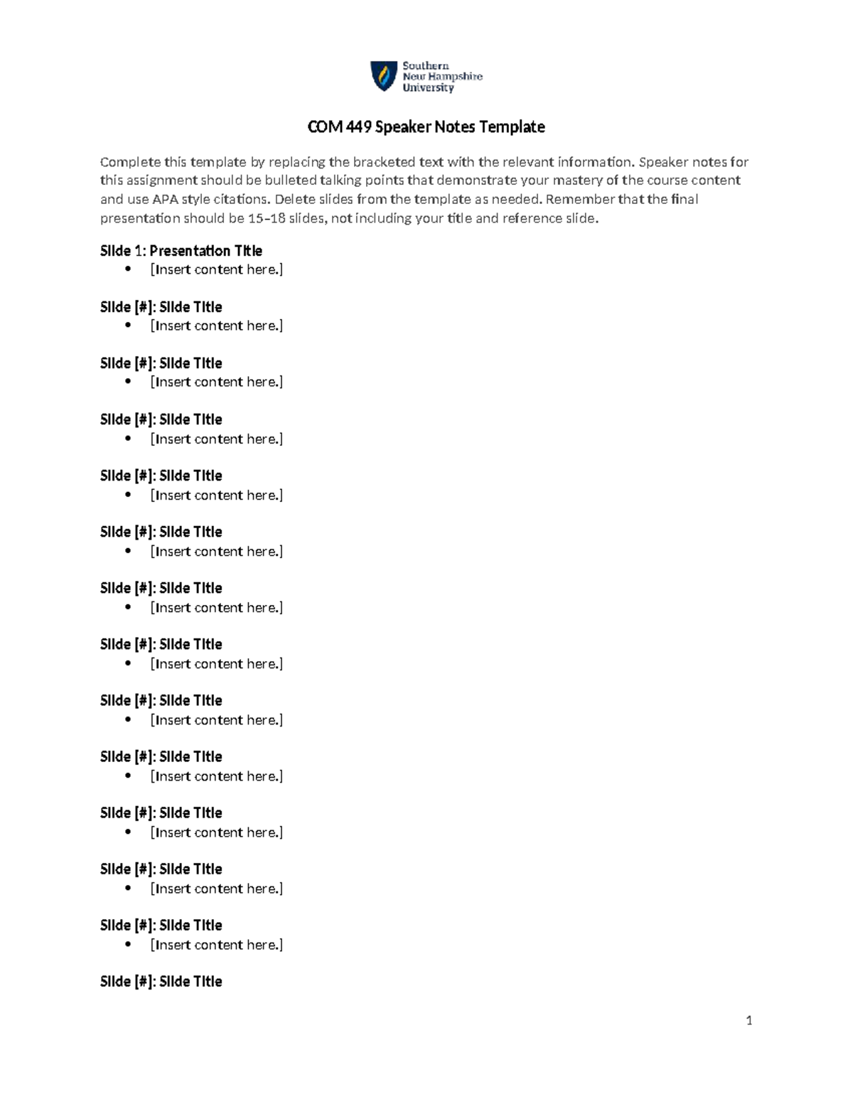 COM 449 Presentation Speaker Notes Template Guide - Studocu