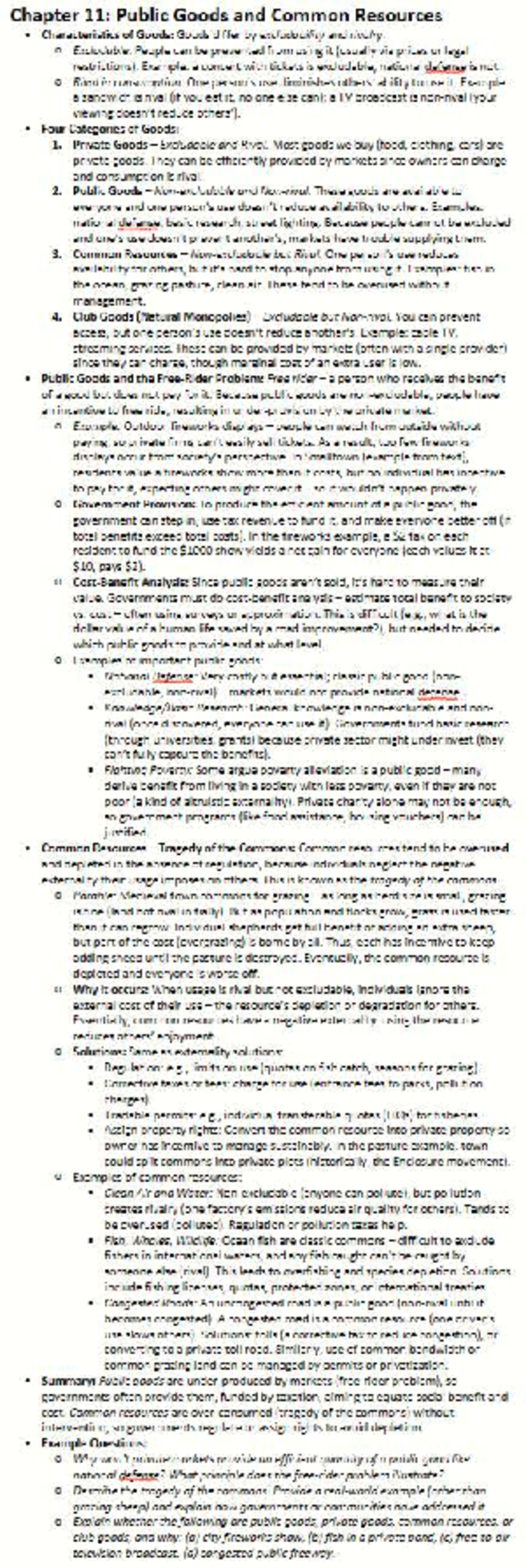 Chapter 11: Summary of Public Goods, Common Resources & Practice ...