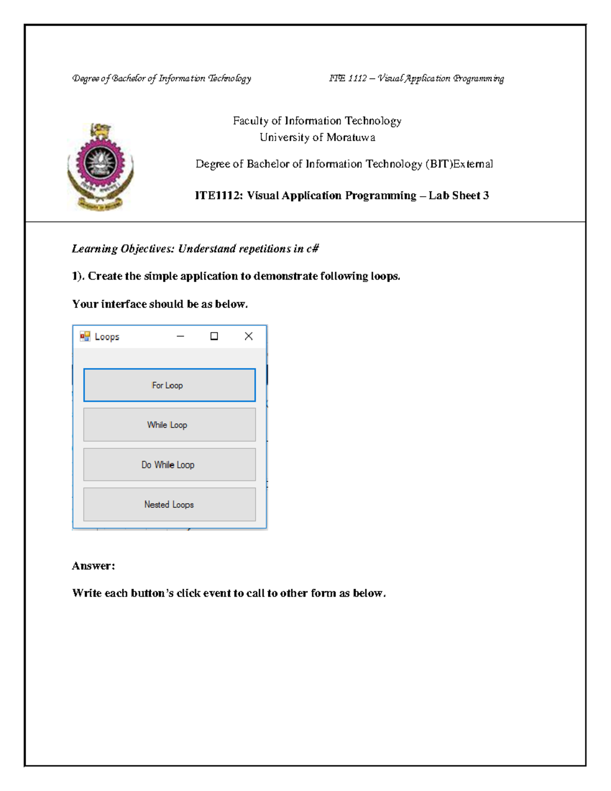 Visual Programming Activity 3 - Degree of Bachelor of Information ...