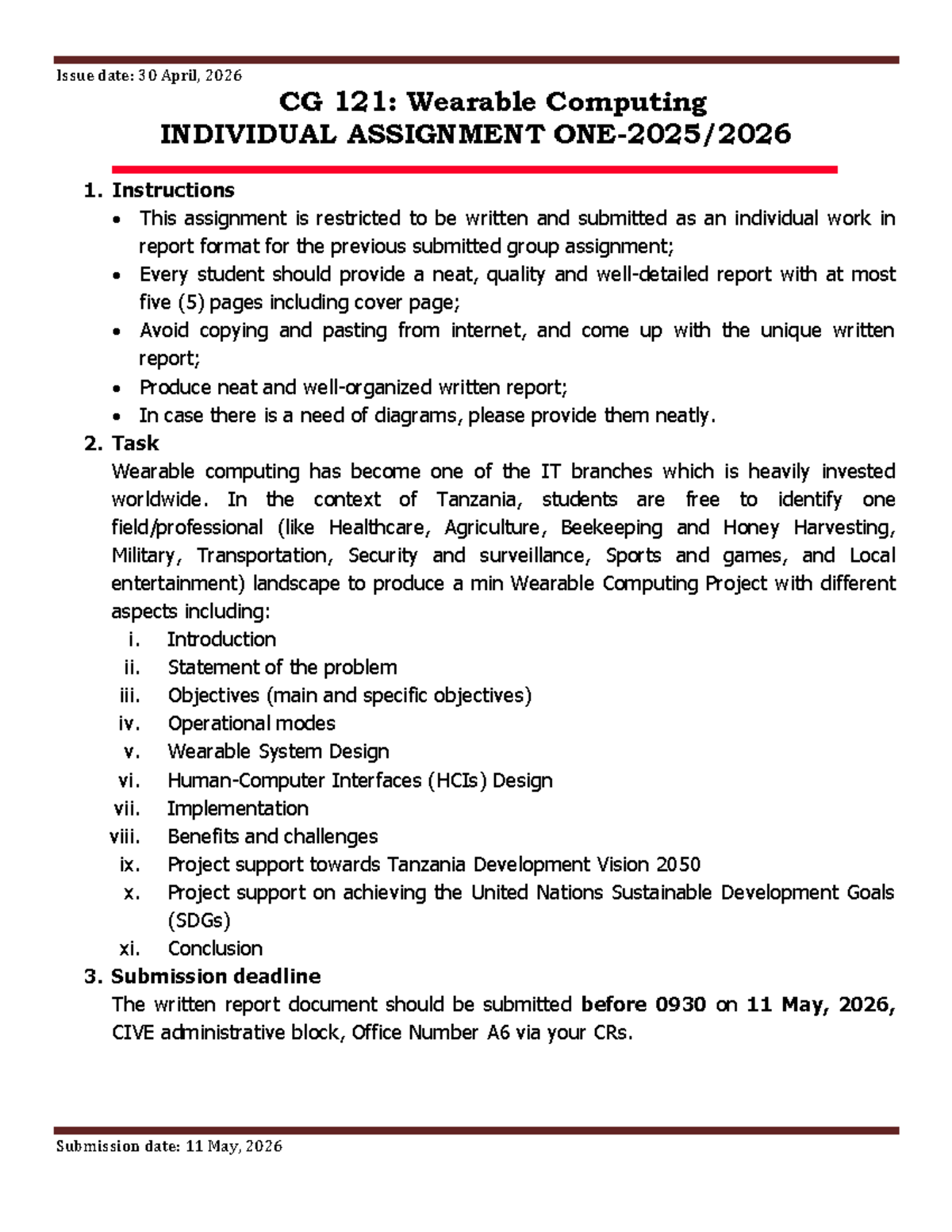 CG 121: Wearable Computing Individual Assignment 2025/2026 - Studocu