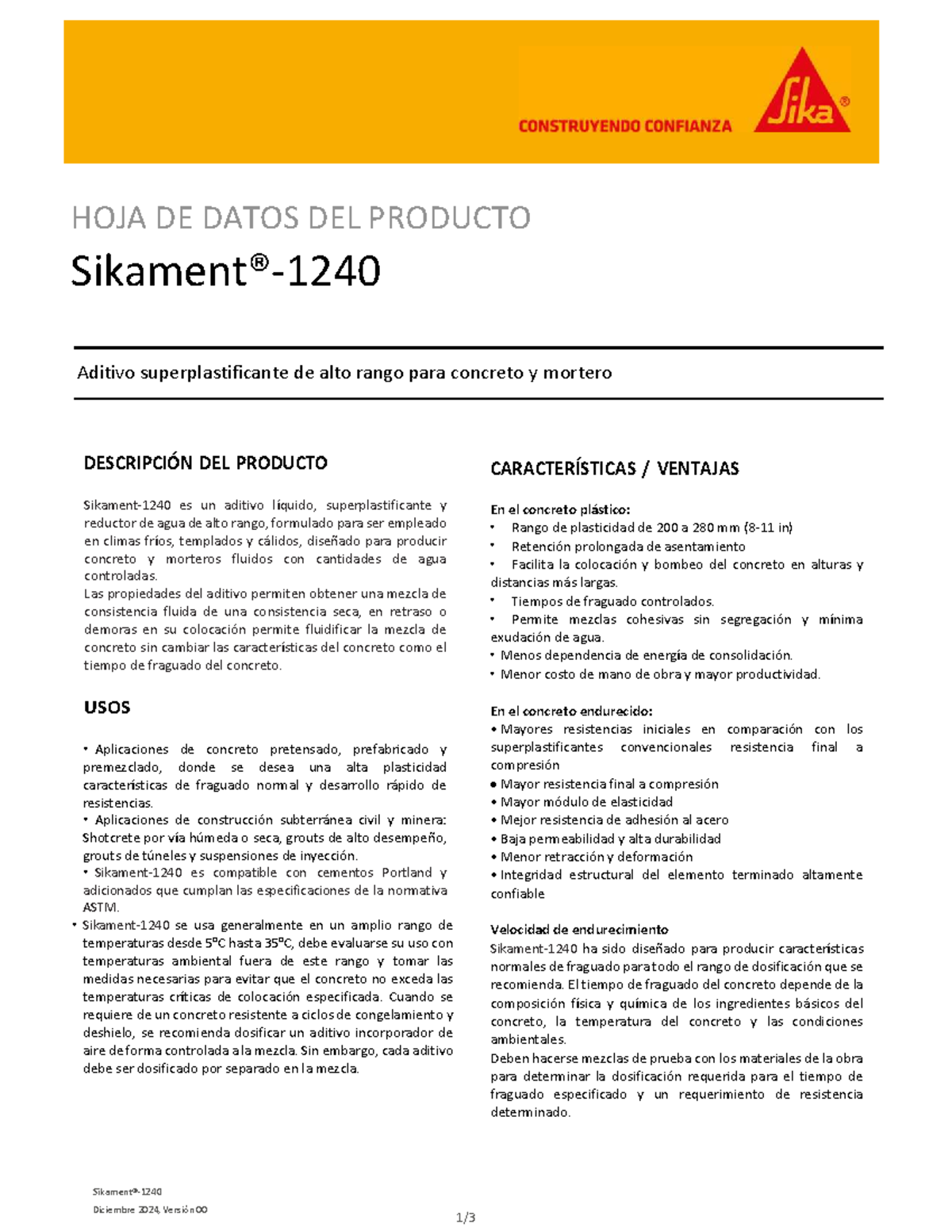 Sikament-1240: Aditivo Superplastificante para Concreto y Mortero - Document Preview