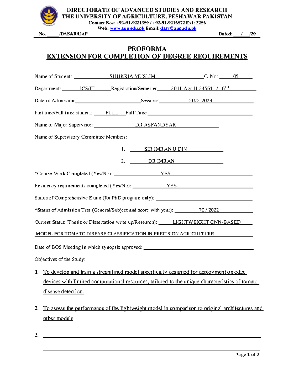 MS Time Barred Extension Proforma for Degree Completion Requirements ...