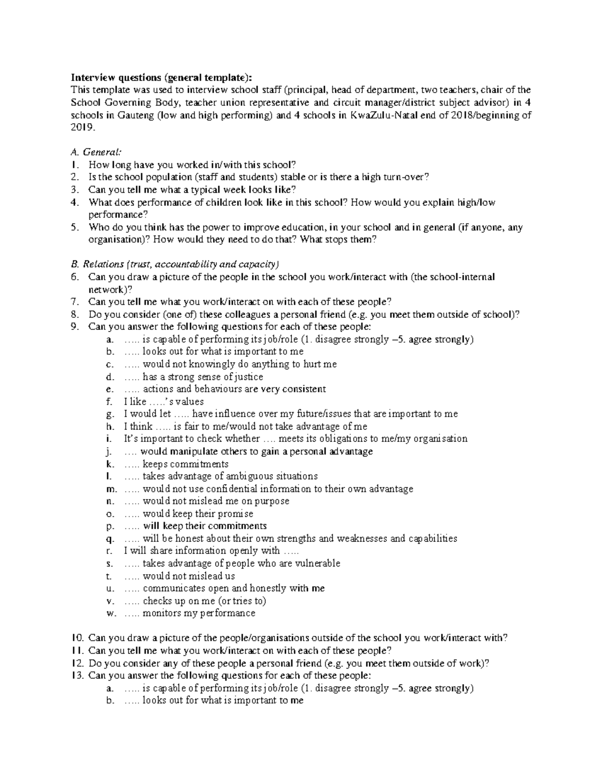 Interview Questions Template for Public School Staff (Gauteng) - Studocu