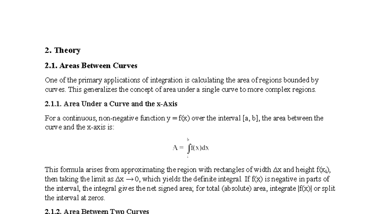 MATH 201: Areas Between Curves and Volumes of Solids - Studocu