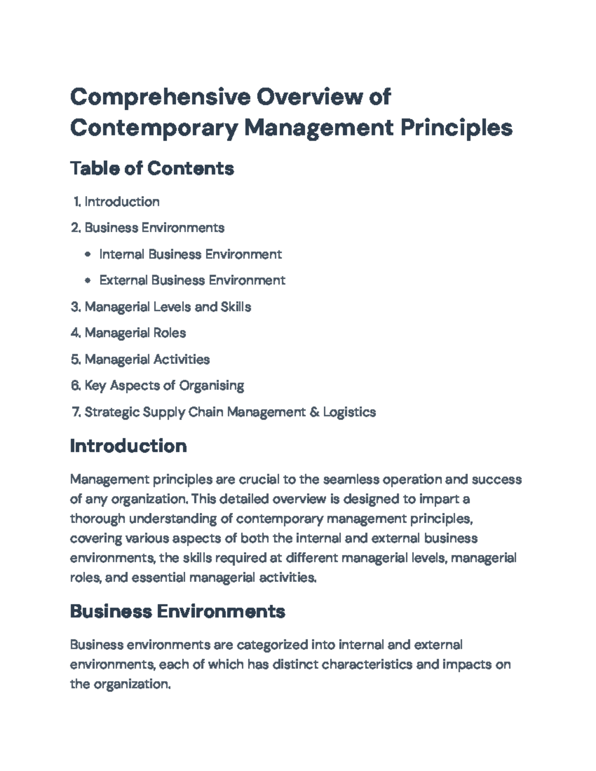 Contemporary Management Principles Overview (Course Code: MGMT 101 ...