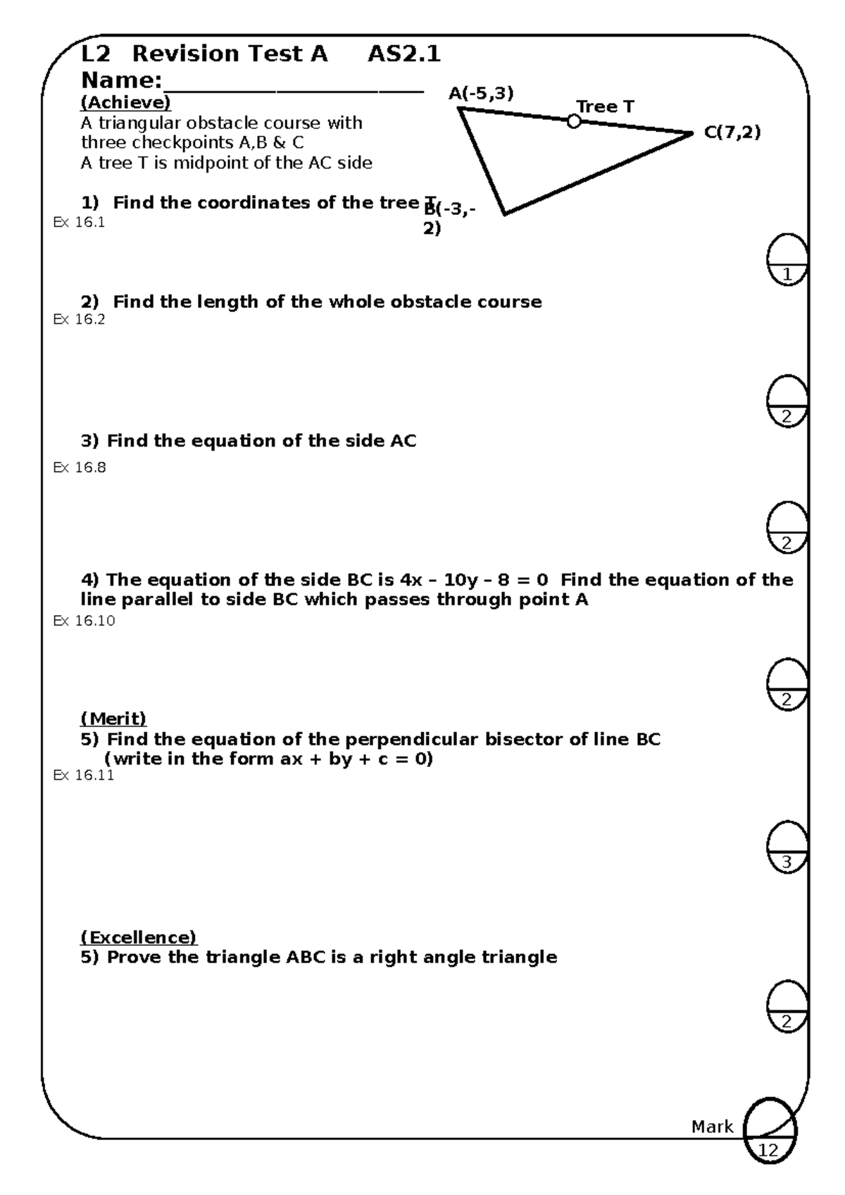 L2 Revision Test A AS2.1: Coordinate Geometry Challenges - Studocu