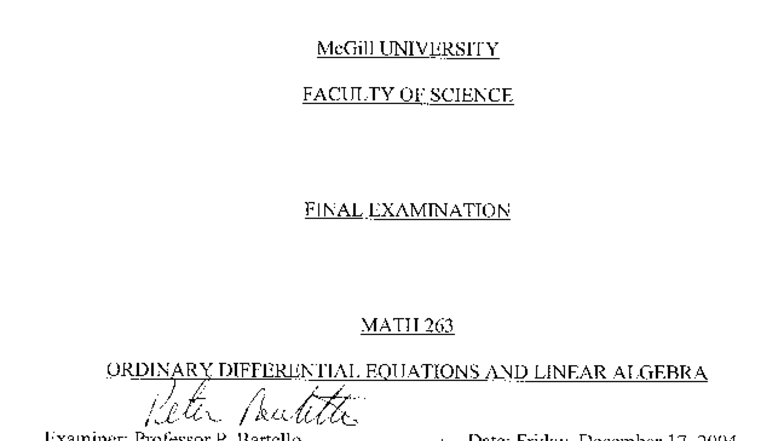 MATH 263 Final Exam - Ordinary Differential Equations & Linear Algebra ...