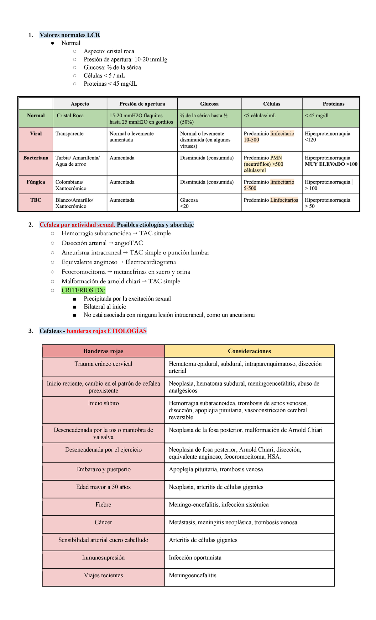 Estudio neuro - estudiar en grupo - Valores normales LCR Normal Aspecto ...