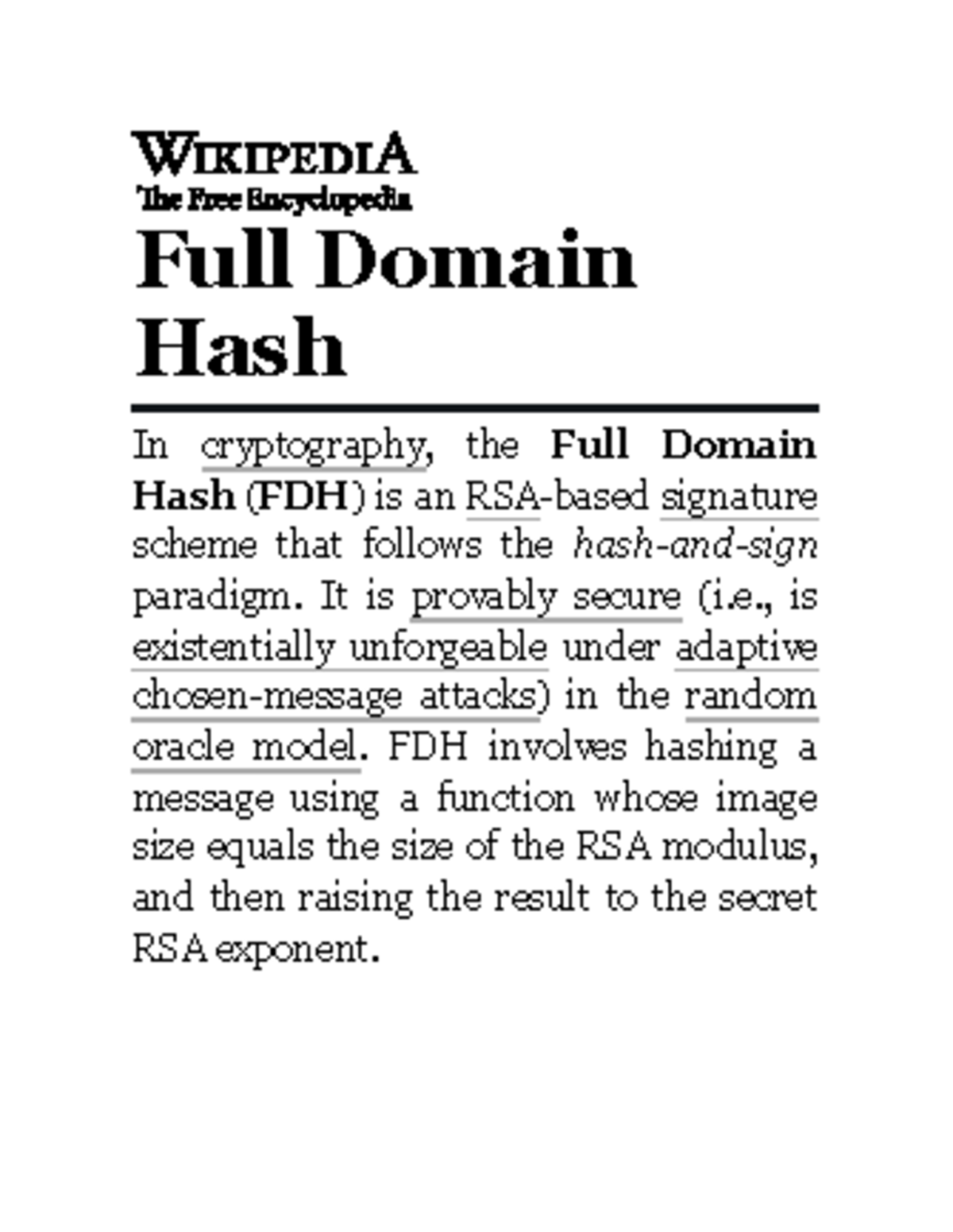 Full Domain Hash (FDH) in Cryptography: An Overview - Studocu