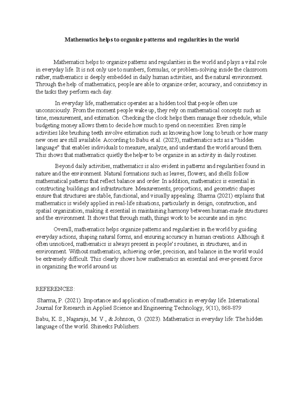 GE4 MATH Synthesis Paper: The Role of Mathematics in Daily Life - Studocu