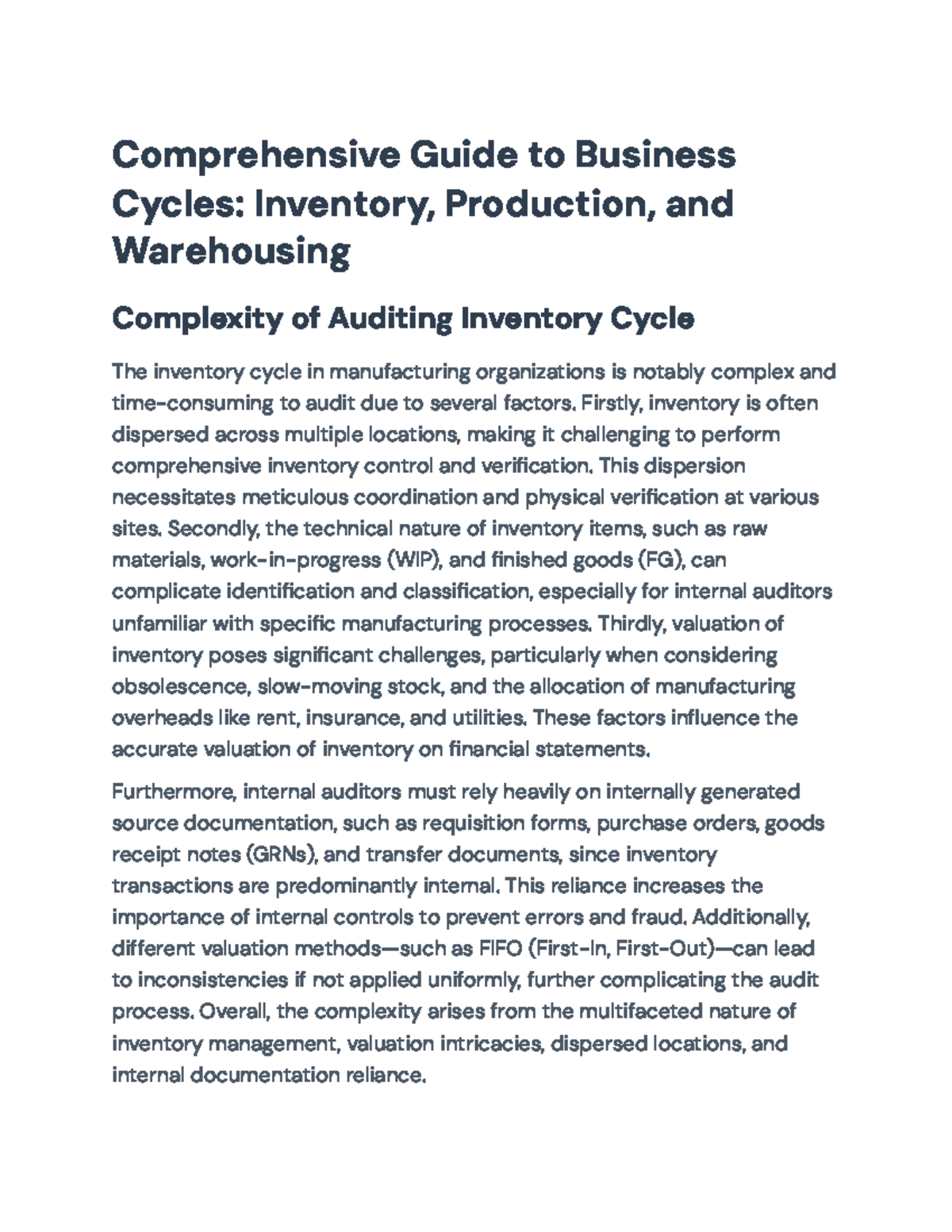 Comprehensive Audit Guide for Inventory & Production (BUS 101) - Studocu