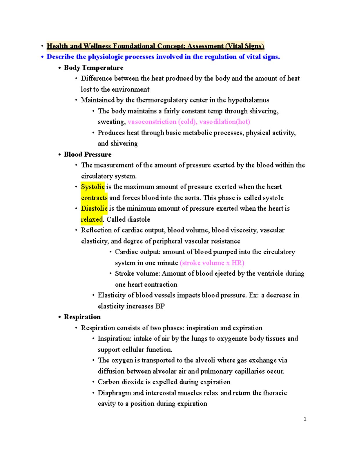 Vital Signs Assessment and Techniques - Exam Study Guide 1 - Studocu