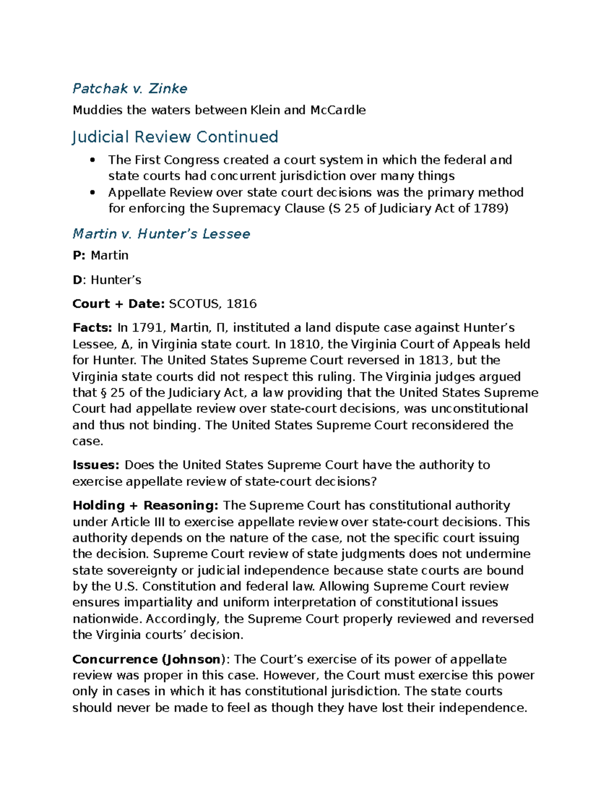 Con Law Notes Class 2: Federal Government & Judicial Review Insights ...