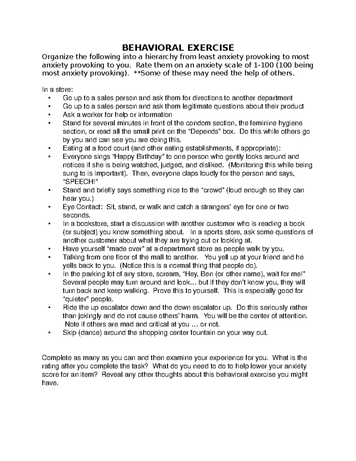 Revelly Behavioral exercise - BEHAVIORAL EXERCISE Organize the ...