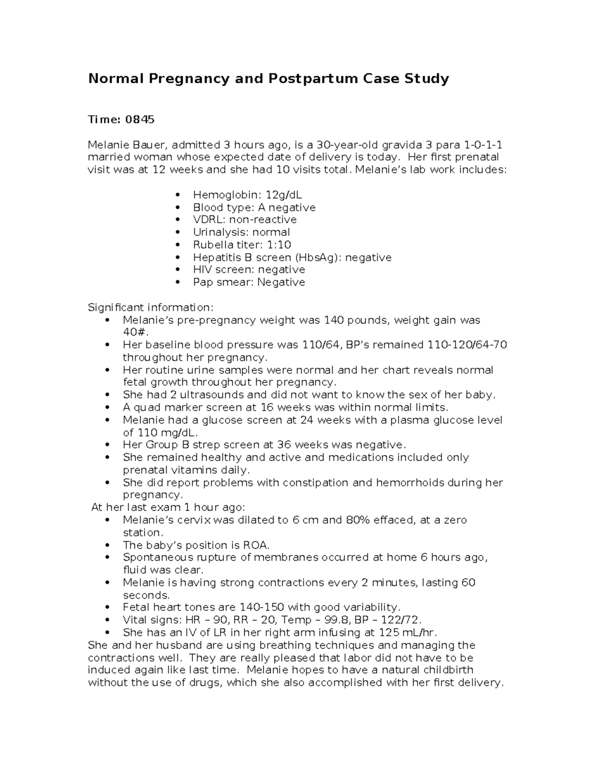 Normal Intrapartum & Postpartum Case Study (Nursing 101) - Studocu