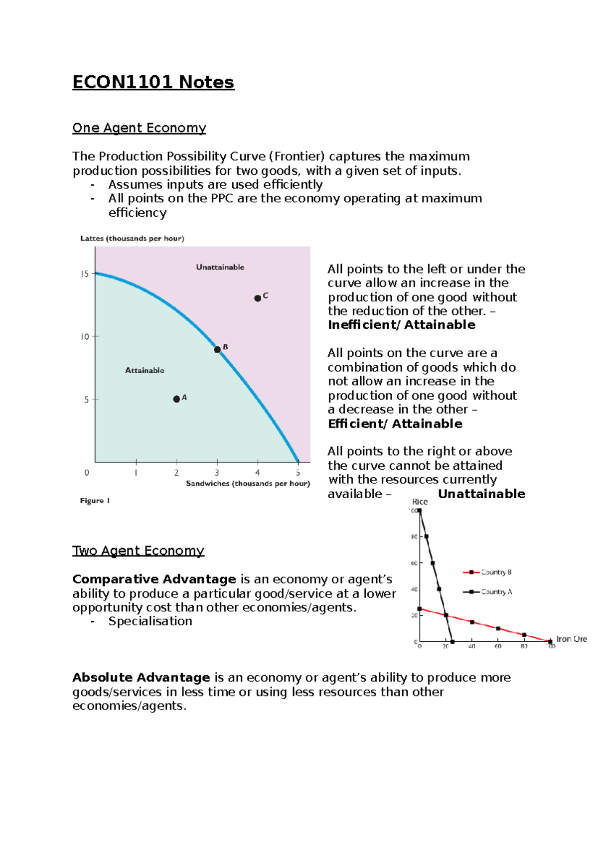ECON1101 Final Exam Notes: One Agent Economy & Production Possibility ...