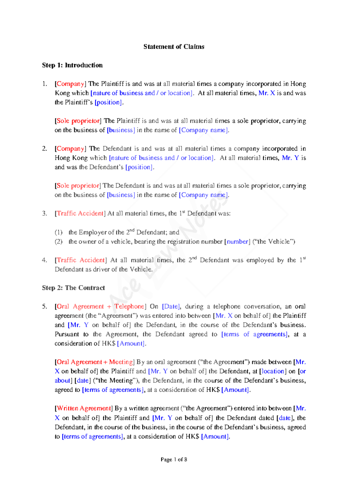 Civil Litigation Drafting: Statement of Claims - HK Case Study - Studocu
