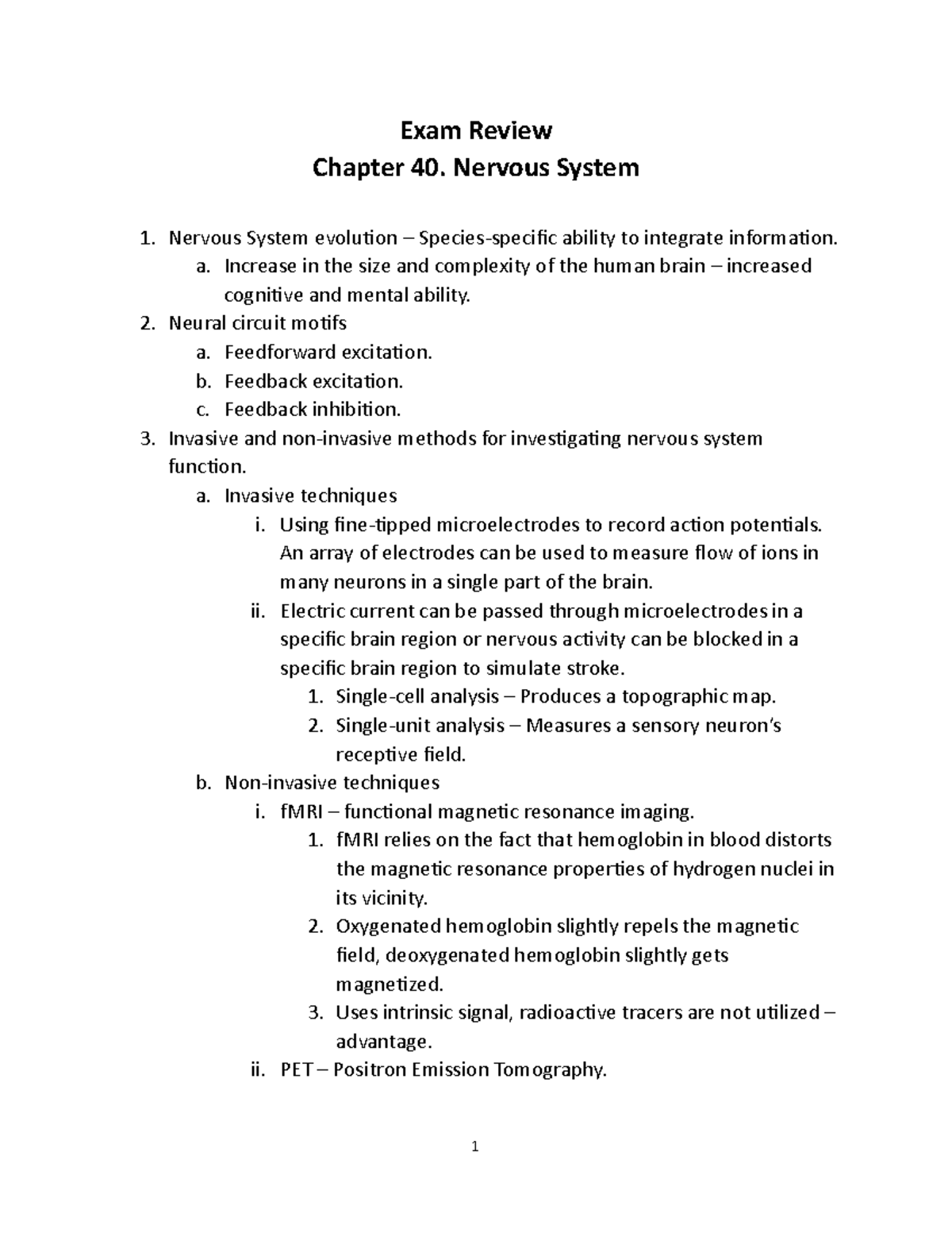 Chapter 40 Exam Review: Nervous System Overview and Key Concepts - Studocu