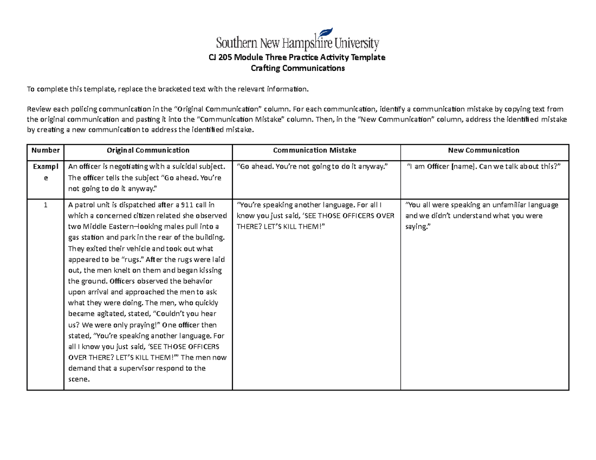 CJ 205 Module 3 Activity: Improving Police Communication Practices ...