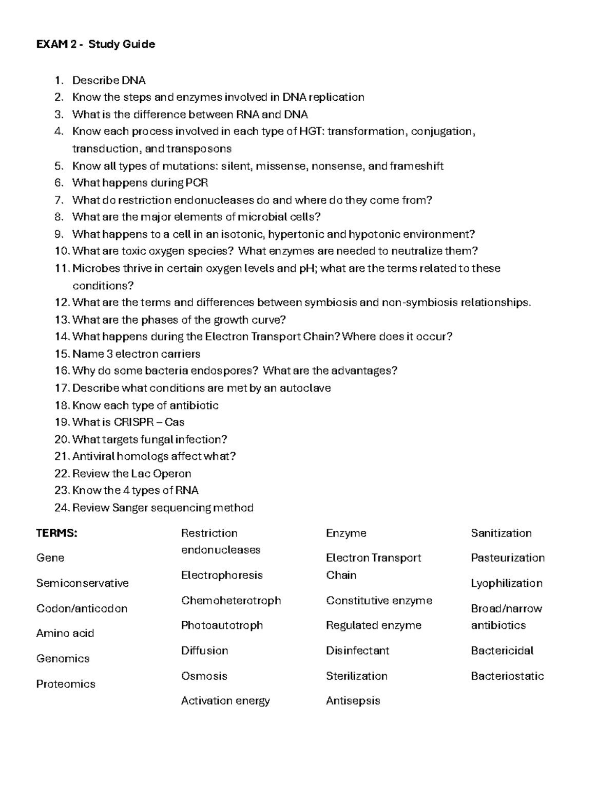 EXAM 2 - Biology Study Guide: Key Topics & Terminology - Studocu