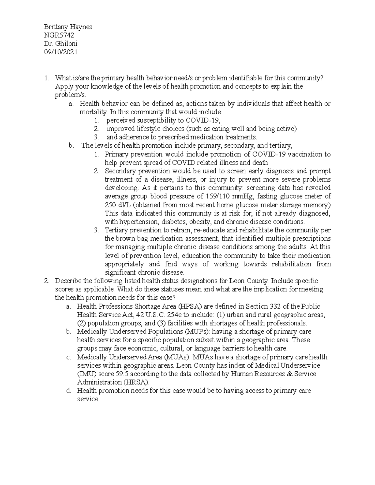 NGR5742 Case Study: Health Promotion Strategies for Rural Community ...