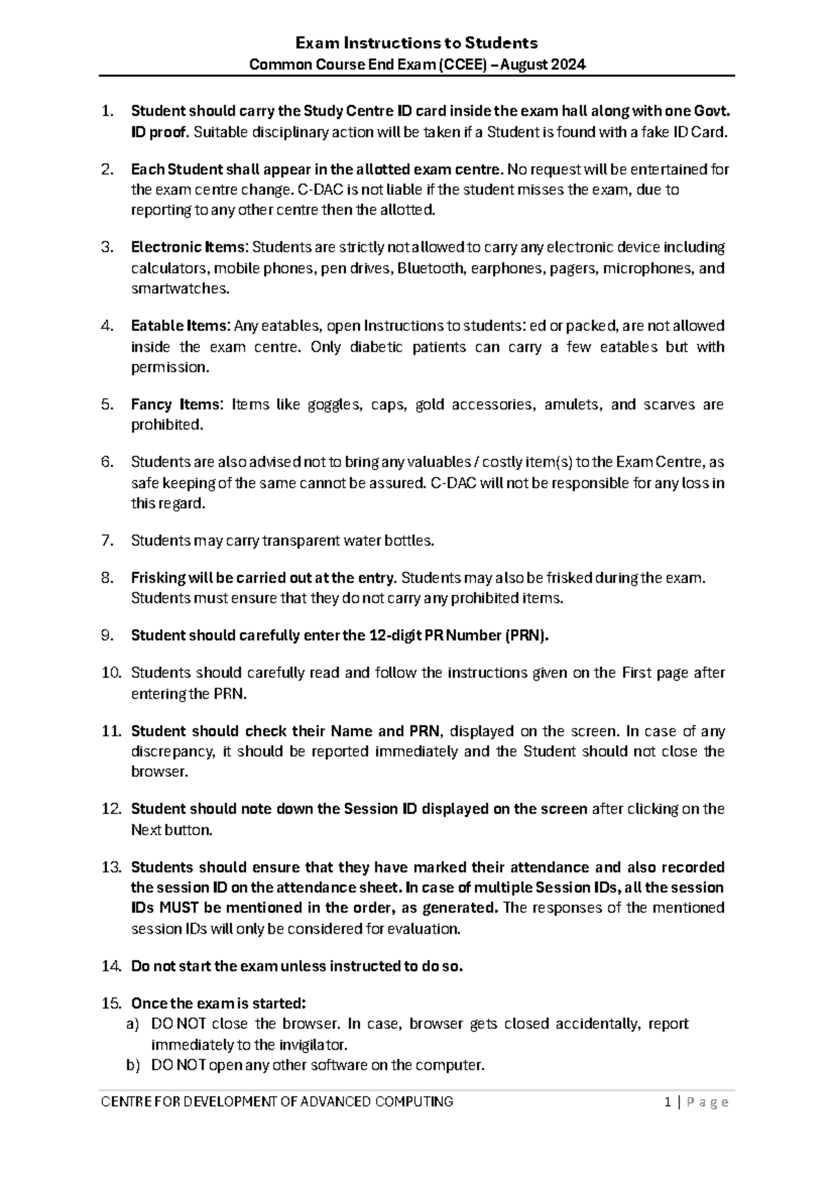 Instructions to Students - Exam Instructions to Students Common Course ...