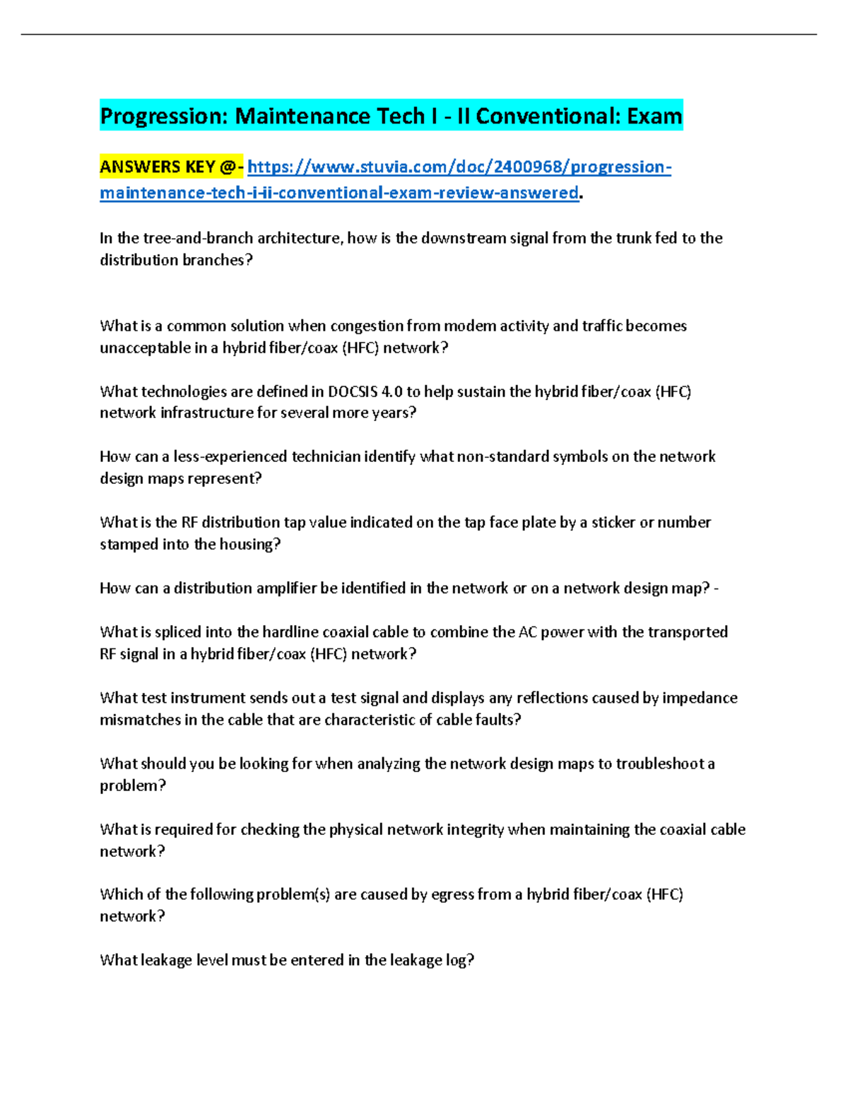 Progression Maintenance Tech I - II Conventional Exam Review Answers ...