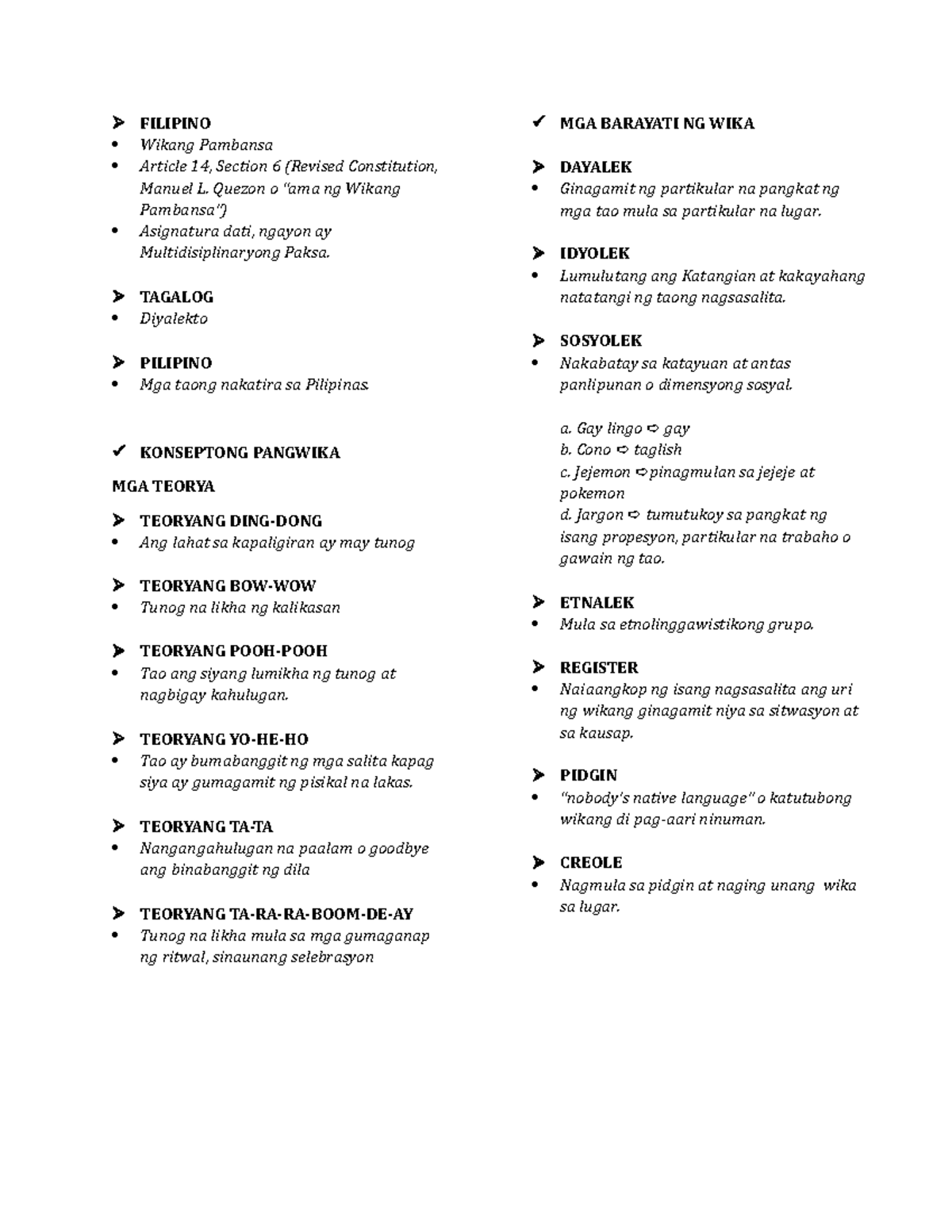 Filipino Language Concepts and Theories: A Comprehensive Guide - Studocu