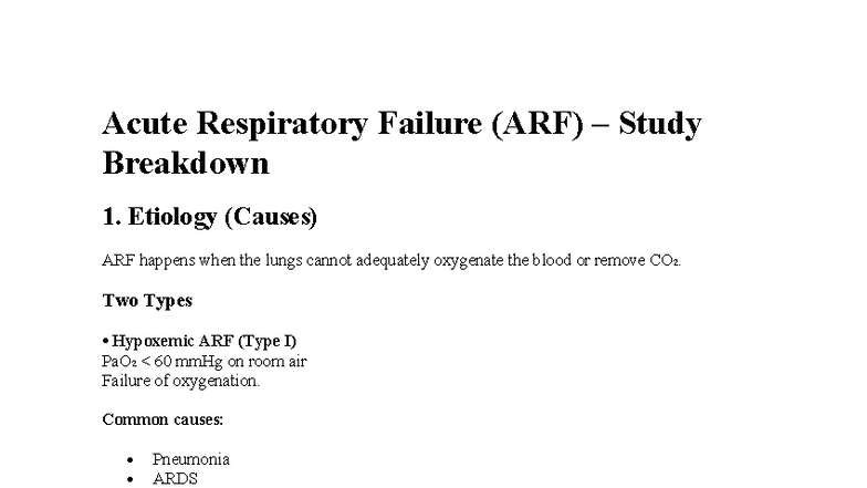 Acute Respiratory Failure (ARF) Study Guide: Causes, Assessment ...