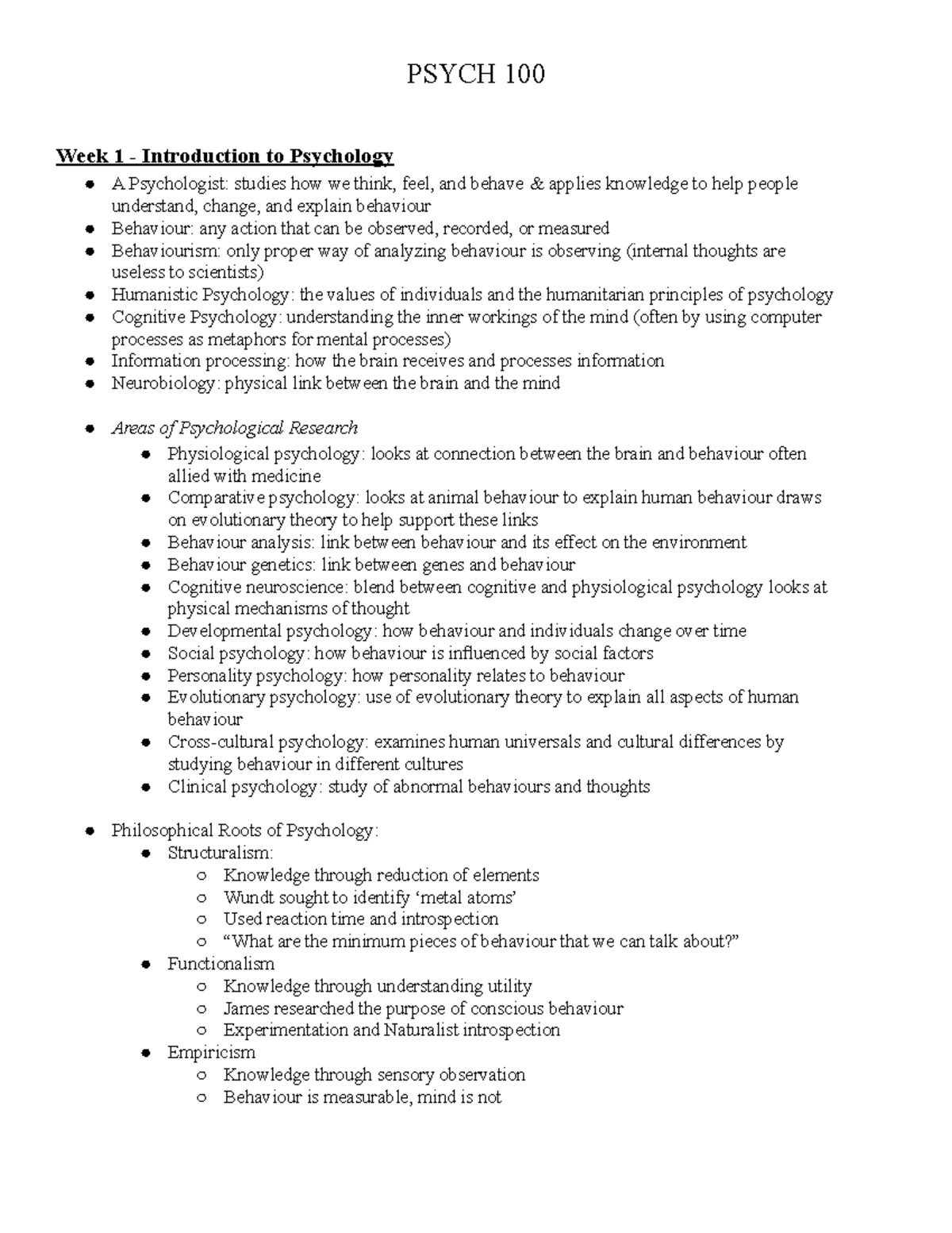 PSYCH 100 Final Exam Study Notes: Core Concepts and Research Methods ...