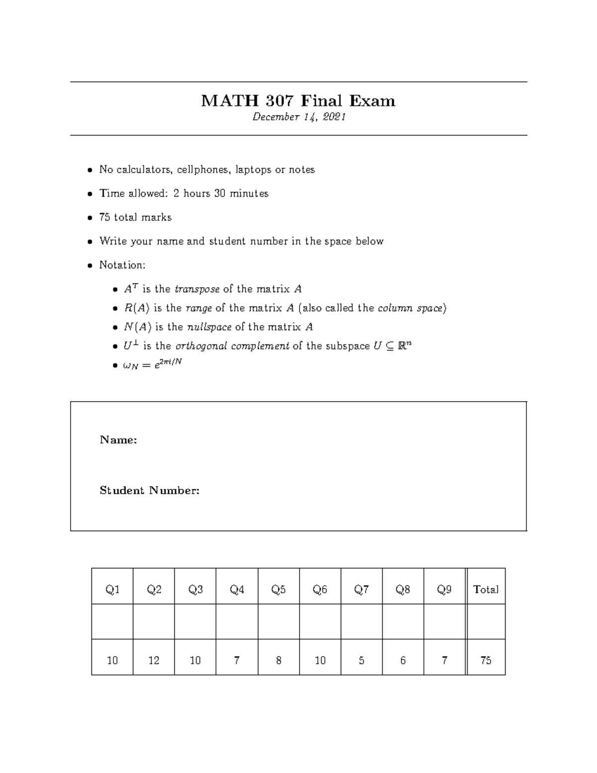 Math307 2021W1 Final Exam Review and Key Concepts - Studocu