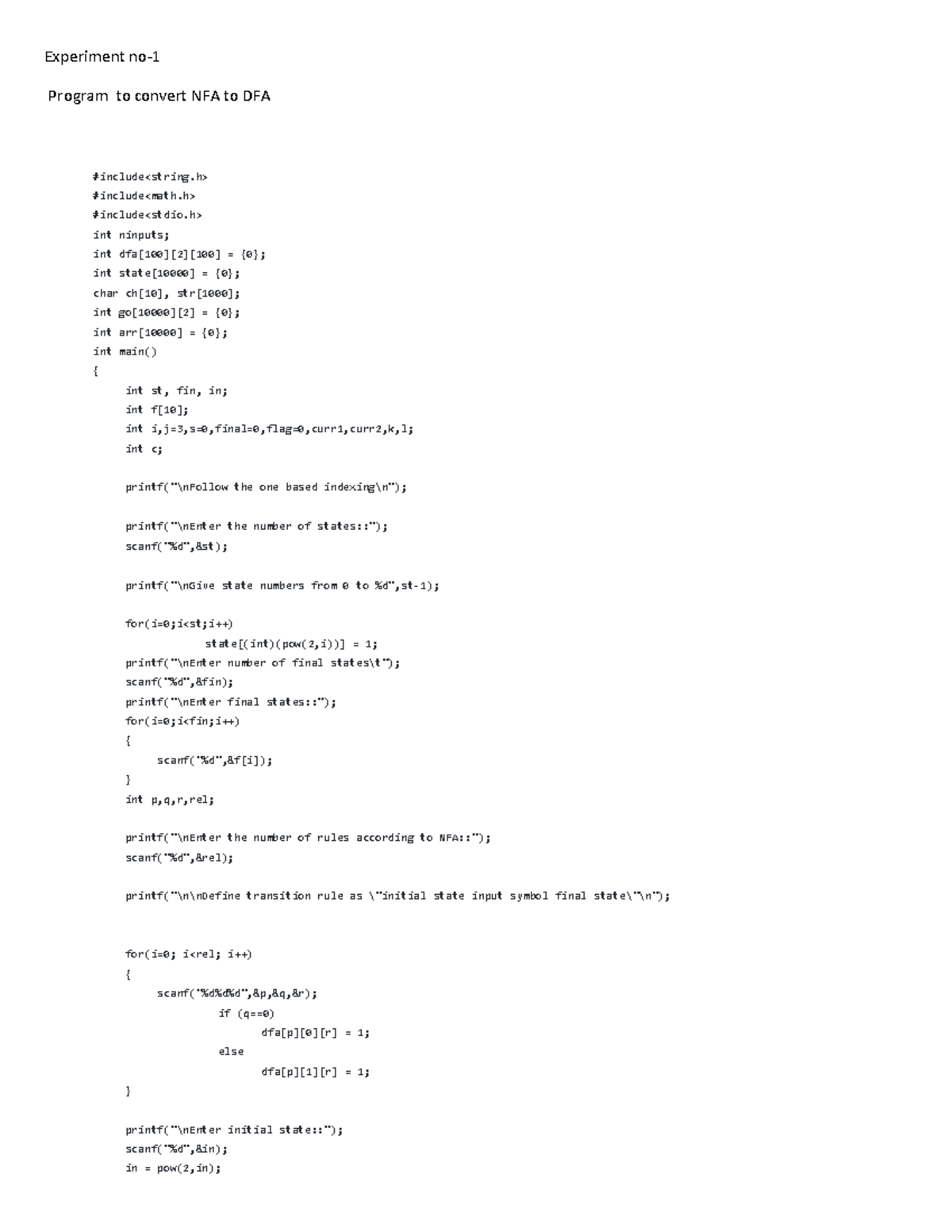 NFA and PDA Programming Examples for CS101 Lab - Studocu