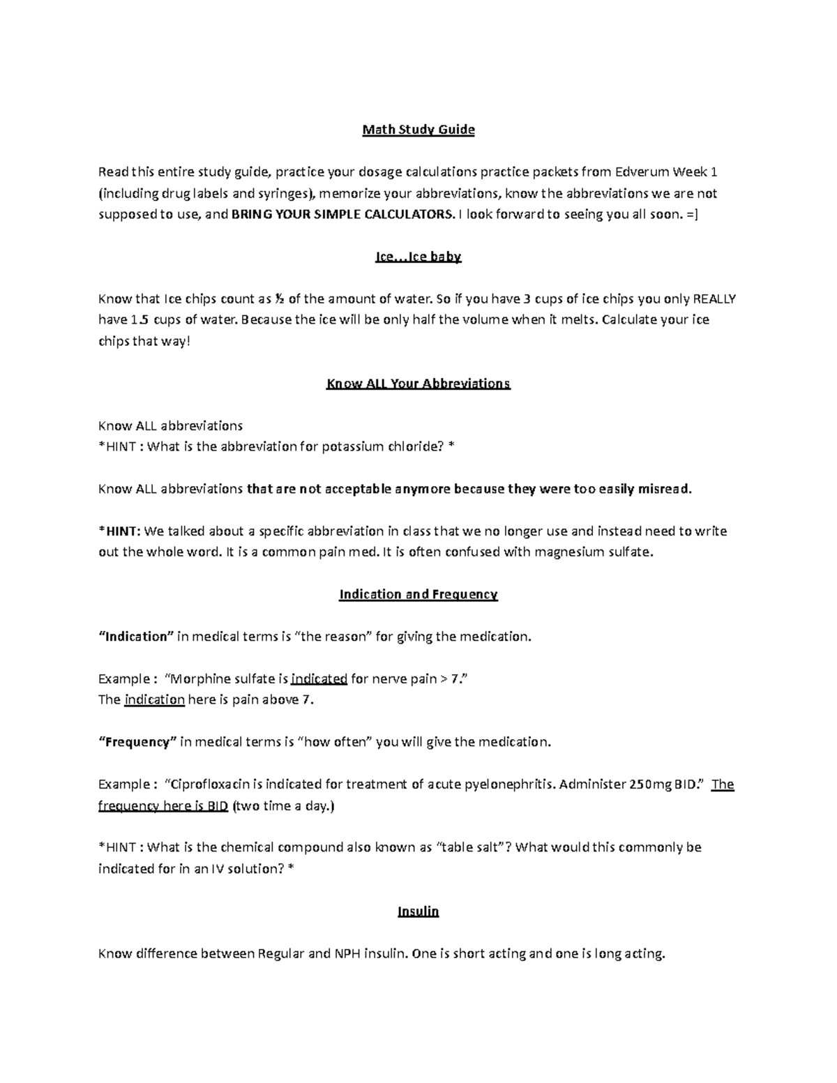 Math Study Guide - LECTURE Notes for Med Calculation Success - Studocu