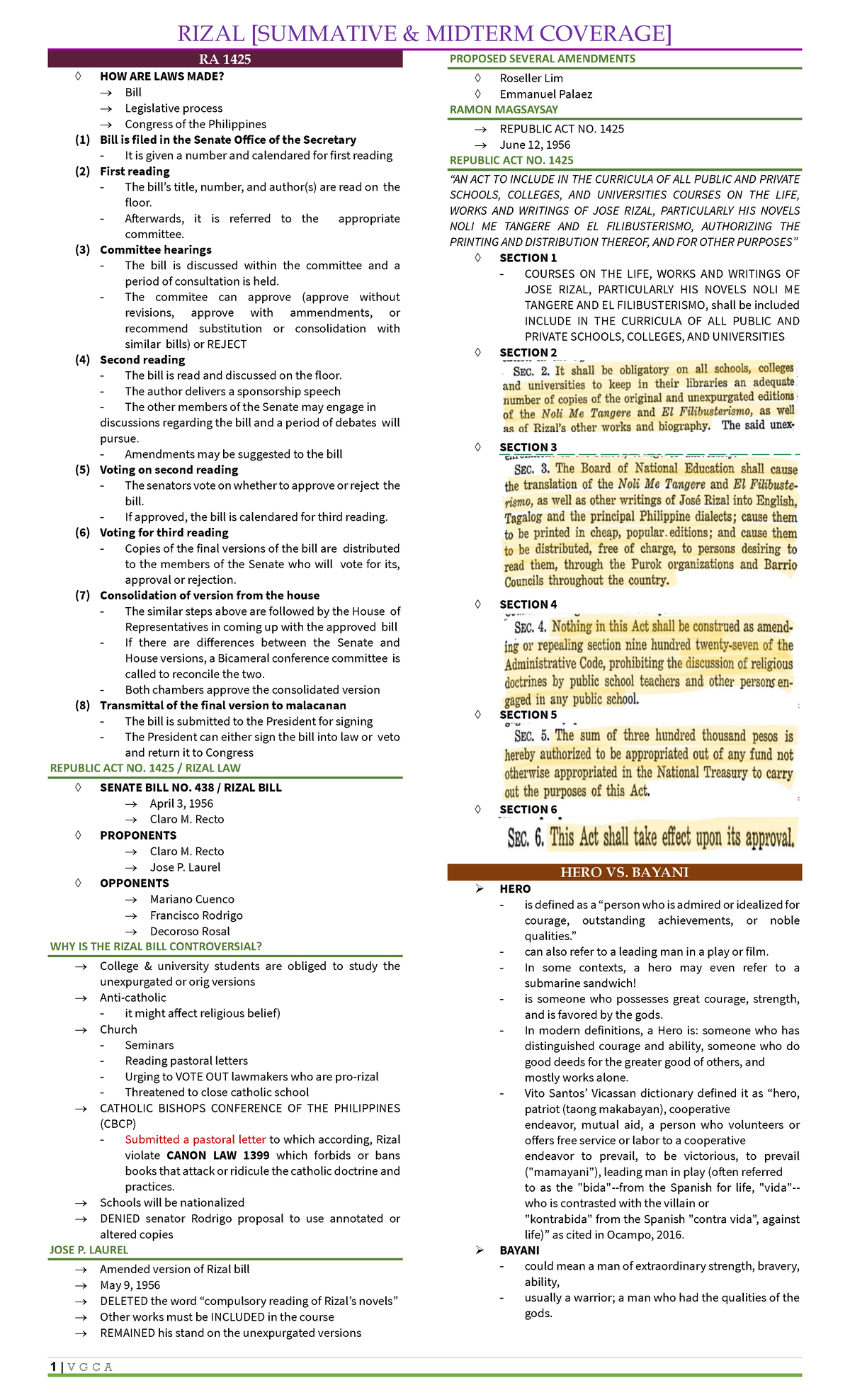 RIZAL MIDTERM RA 1425: Legislative Process and Historical Context - Studocu
