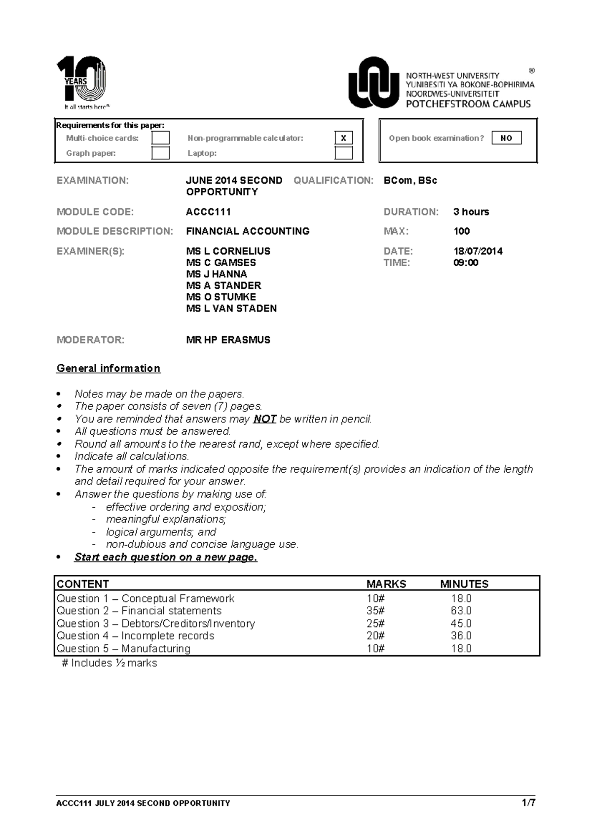 2014-ACCC111-2nd-Opp-Final Exam: Financial Accounting Requirements ...