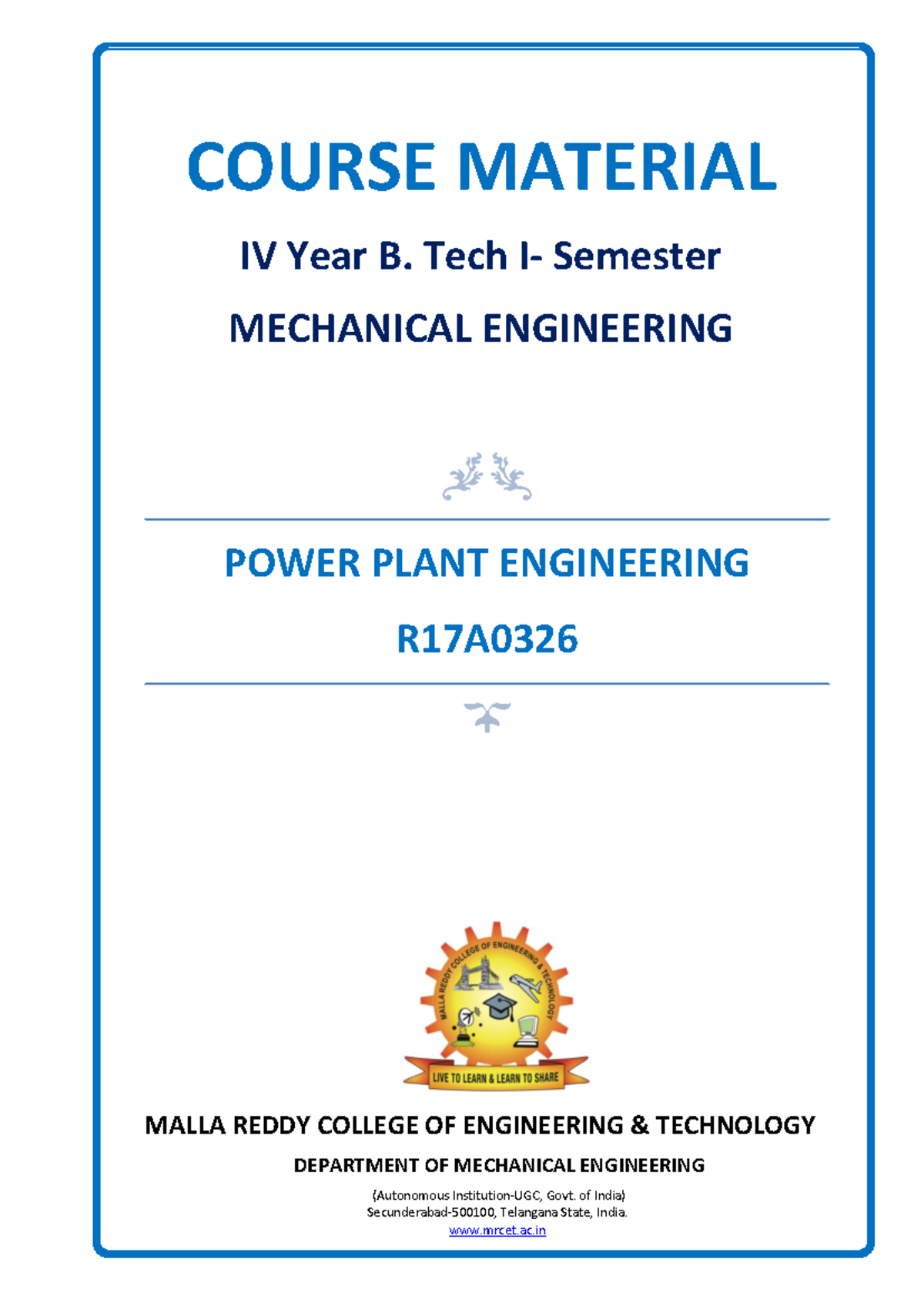 Power Plant Engineering (R17A) Course Notes and Resources - Studocu